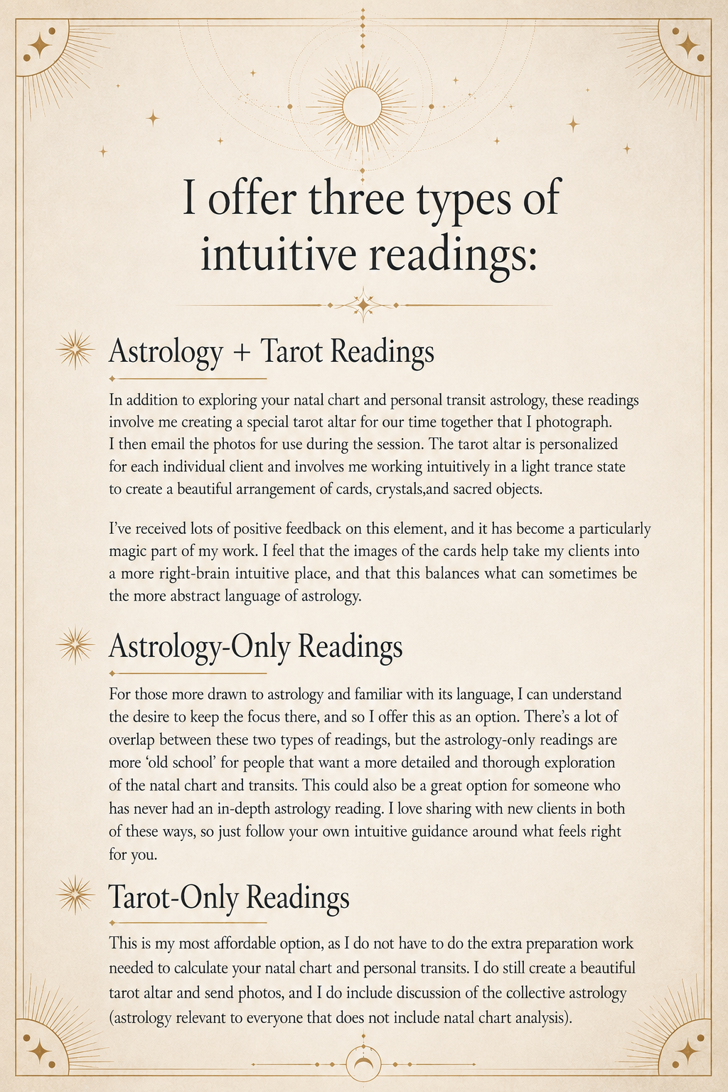 I offer three types of readings